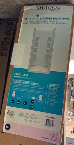 Sterling STORE+ 36 in. x 74¼" in. 1-Piece Direct-to-Stud Alcove Shower Back Wall in White