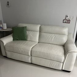 White Leather sofa W/ Two Reclining Sides 