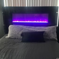 Black Queen Bed Frame W/Fireplace!! Brand new!!