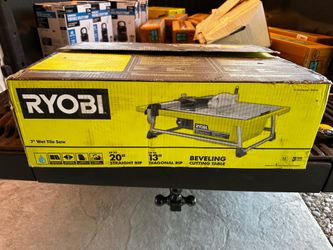 New RYOBI 7" Wet Tile Saw. Saw has a beveling cutting table. It handles up to 20" straight rip and up to 13" diagonal rip.try before you buy. Pick up 