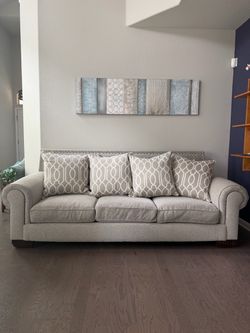 Crescent House 3-Seat Fabric Sofa w/ Pillows - $300