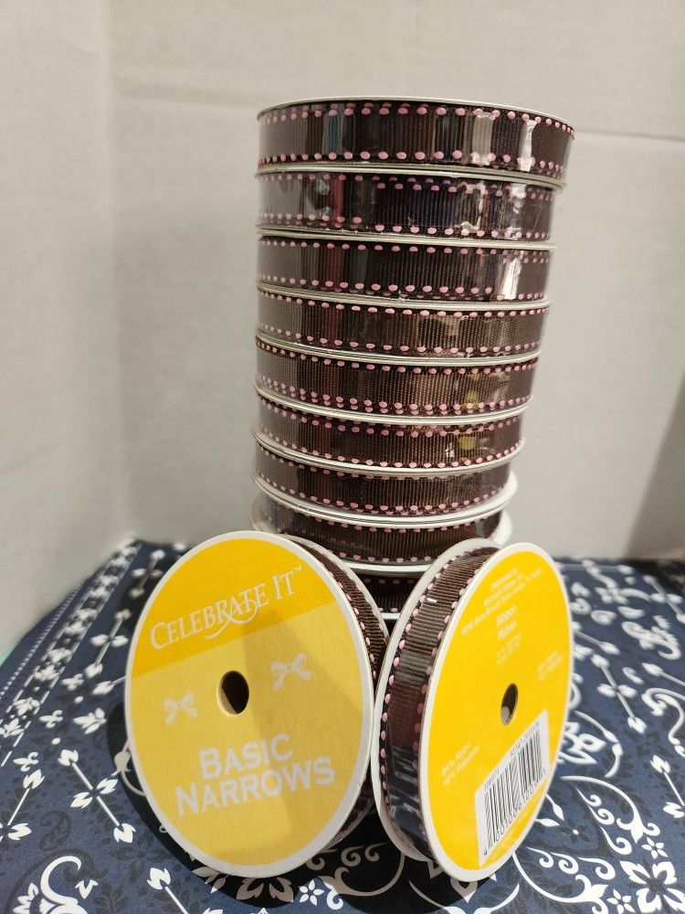 12 Rolls Of Brown And Pink Grosgrain Ribbon