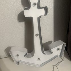Beach Theme Decor Metal Anchor White Battery Operated Lights Up 