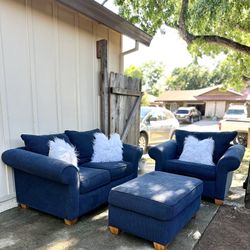 Blue Sofa, Chair & Ottoman Set – FREE Delivery