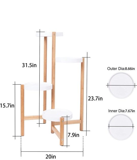 4-Tier Bamboo Plant Stand: Indoor Potted Flower Display Shelf Holder Nordic Style Planter Rack with White Shelves for Corners Living Room Bedroom Balc
