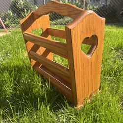 Solid Wood Magazine Rack W/ Heart Cutout 