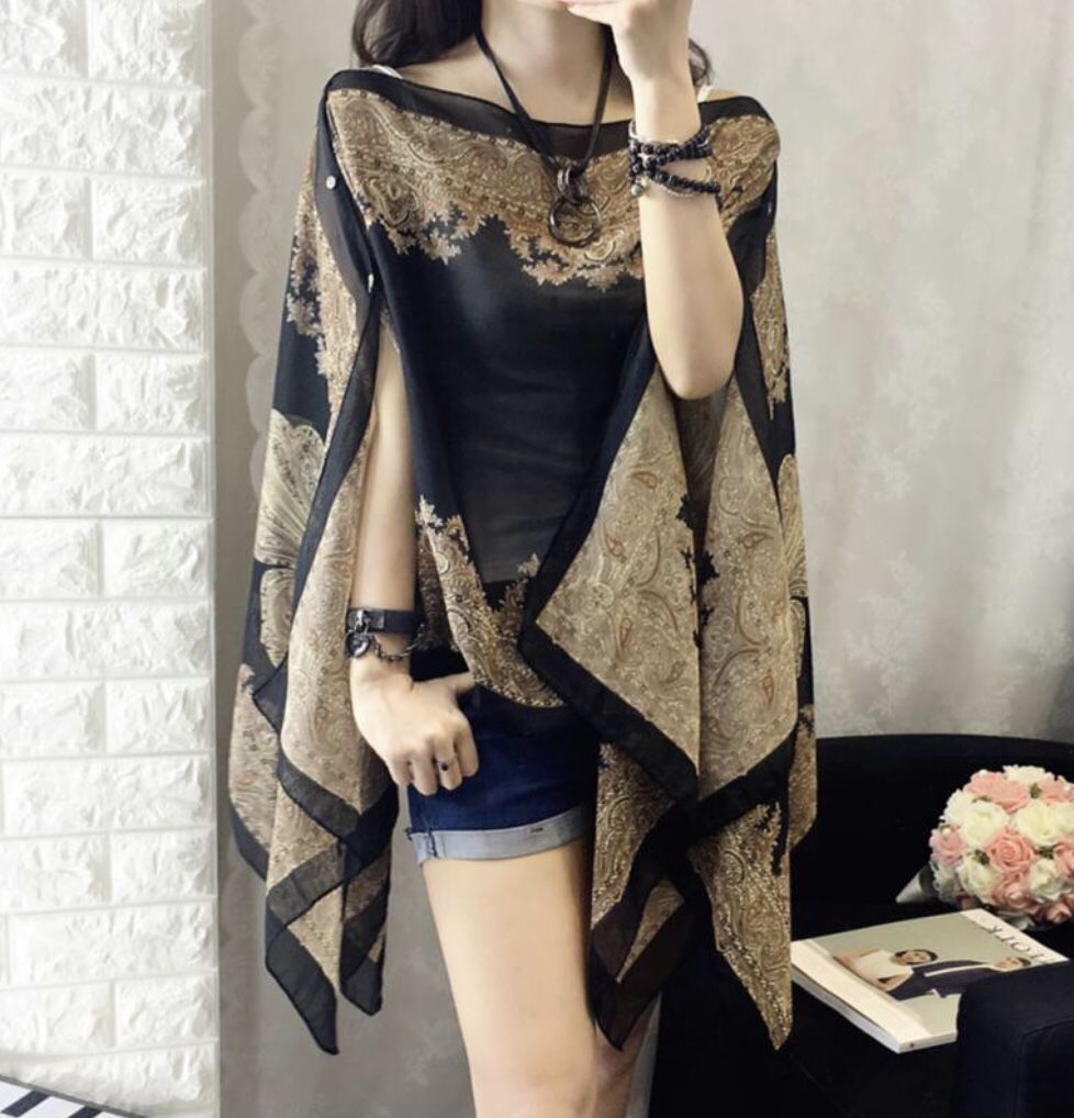 Women’s Printed Scarf, Shawl, Poncho, Beach Shawl, Bikini Cover