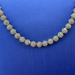 925 Sterling Silver 20” CZ Flower Necklace 30.20g 5.3mm 199310/2