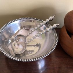 Pewter Salad Bowl Set with Serving Spoons