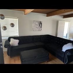 Vintage Black Rhinestone Sectional Couch 
