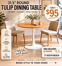 Modern 31.5” Round Tulip Dining Table – Mid Century Style – South Beach – Free Delivery in Miami