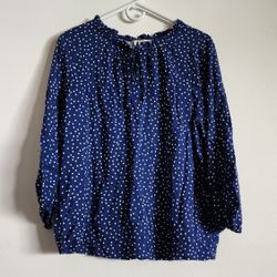 Women's White Polka Dots Blue Blouse Size L