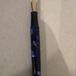 Levenger (Stipula) Argento LE Fountain Pen (2000s) - Marbled Blue w/Silver Trim, C/C, Fine 18k Nib 