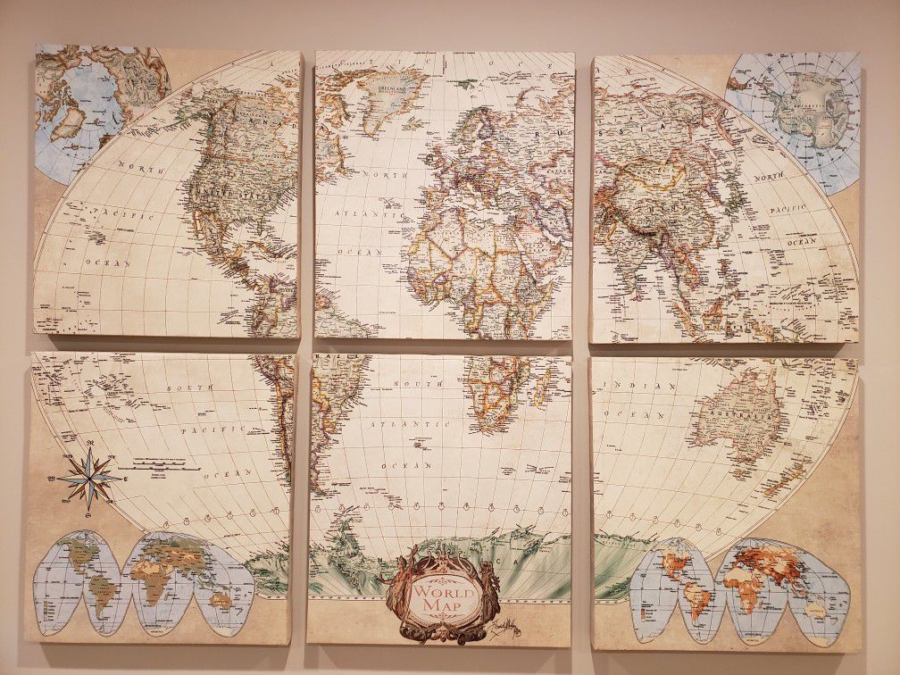 World Market Map Canvas Set 6 Pieces 
