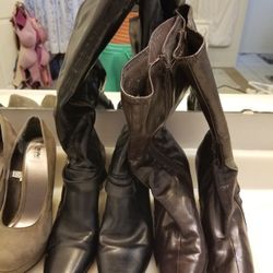  Black Leather Boots Size 9, Brown Shoes 8.5, Black 8 Blue 8 