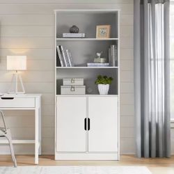 Craft 72 In. White Bookcase with 2-Door Cabinet