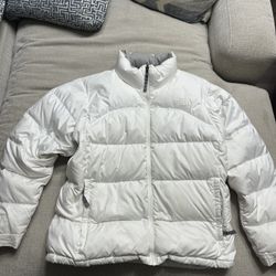 The North Face Puffer Jacket Womens large White Grey Pockets Adult