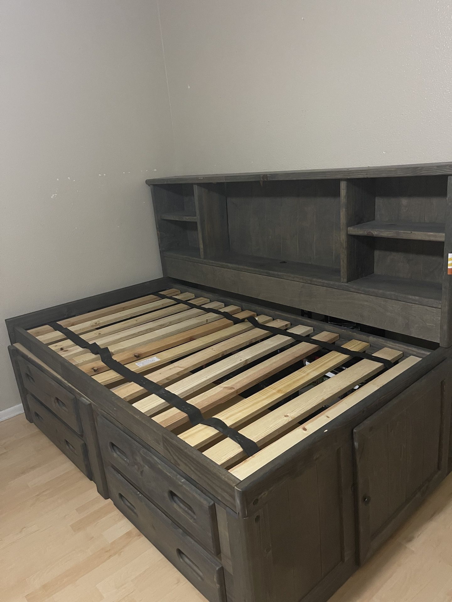 Grey Twin Bed With Book Shelf
