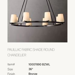 Restoration Hardware Paullac Fabric Shade Round Chandelier 