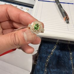 Vivid 1CT Natural Tsavorite Ring w/ 1CT H/SI Diamonds – 14K Gold