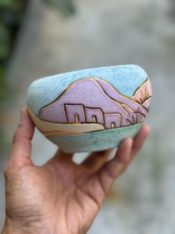 Handmade Ceramic Bowl with Landscape Design