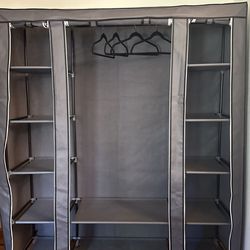 Portable Wardrobe Closet Storage With Hanging Rack And Shelf