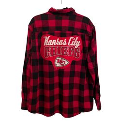 Upcycled Kansas City Chiefs Red and Black Plaid Flannel Button Front Shirt XL