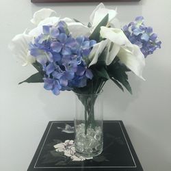 Blue & White Artificial Flower Arrangement in Vase