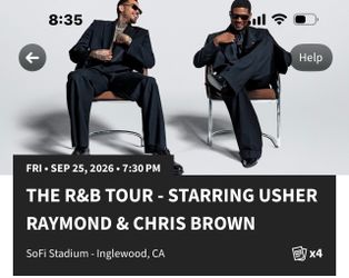 Usher & Chris Brown R&B Tour Tickets x4