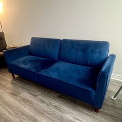 Uspridefurniture Cornell 81'' Velvet Square Arm Sleeper,Blue