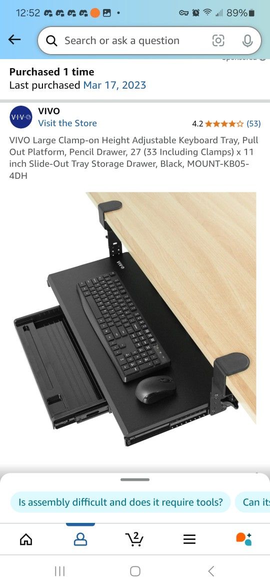 Under Desk Clamp On Keyboard Tray