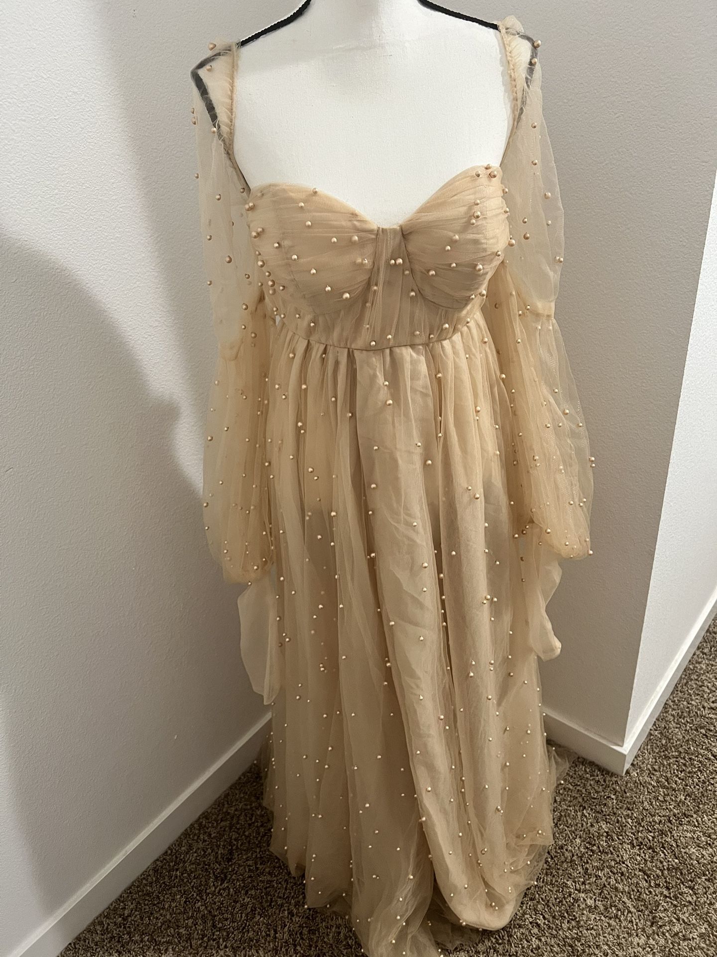 Size Large/Xl Tan Pearl Dress