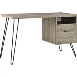 Modern Writing Desk with Hairpin Legs, Filing Drawer & Shelf Storage