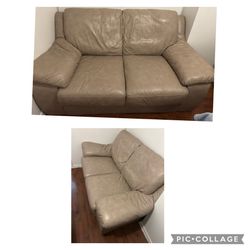 Leather Sofa / Couch -  2-Seater Sofa beige color.