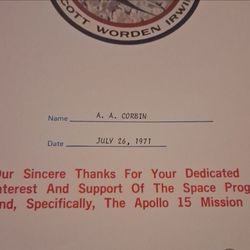 Apollo 15 Mission Certificate dated July 26, 1971