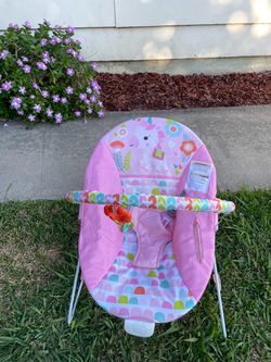 Bright Starts Vibrating Baby Girl Bouncer with Removable Toy Bar