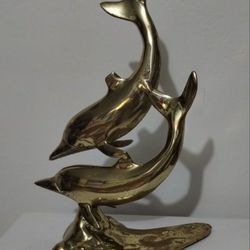 VINTAGE BRASS DOLPHIN STATUE - FIGURINE 11"×9"
