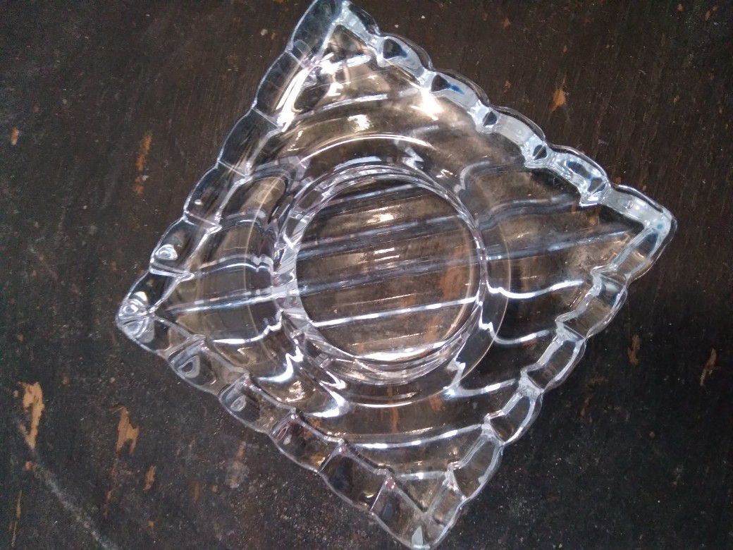 Lead Crystal Candle Holder. Super Heavy 5" X 5" 1 1/2" Tall  Holds A 2 1/2" Candle