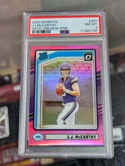 2024 Donruss Optic Preview Pink JJ McCarthy Rated Rookie PSA 8