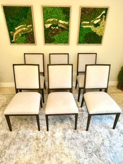 6 Restoration Hardware French Contemporary Square Fabric Dining Chairs. RH