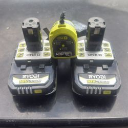 2 RYOBI 2ah HP BATTERIES AND CHARGER 
