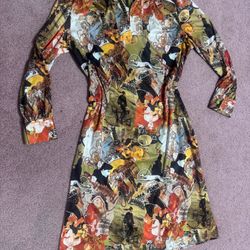 Large vintage retro stretchy long sleeve shirt dress print