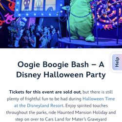 Two Tickets For Oogie Boogie Bash Thursday 10/9