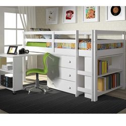Loft Bed With Desk, Dresser And Bookshelf 