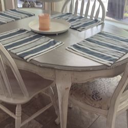 Distressed White Kitchen Table With Four Chairs