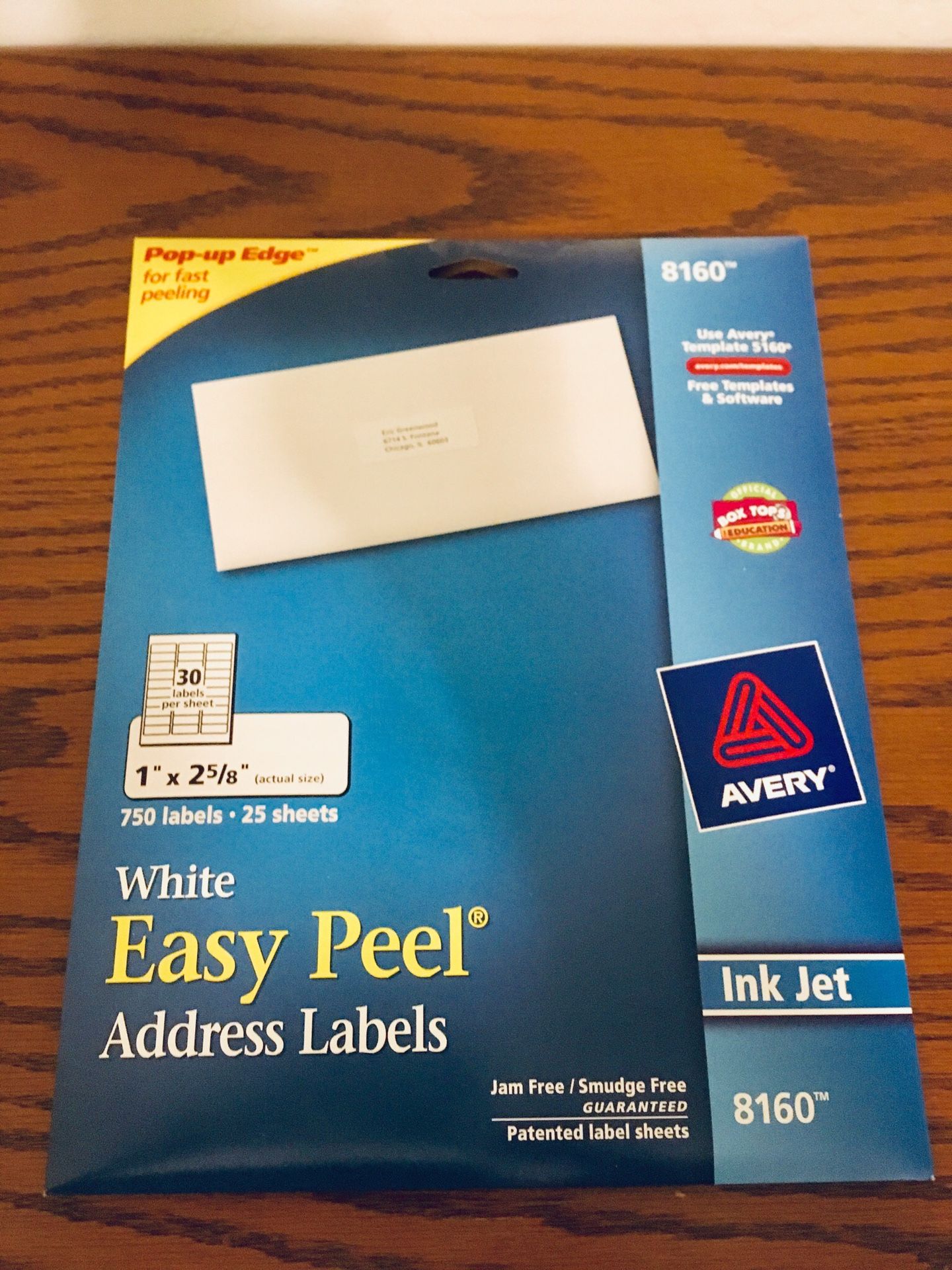 Avery 8160 White Easy Peel Address Labels, 1" x 2-5/8", 750 Labels