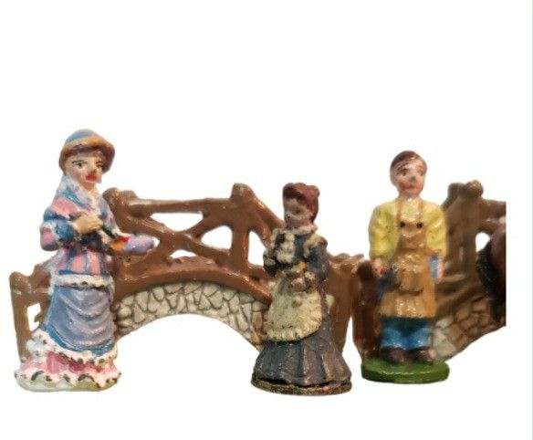 pewter miniature handpainted figures, horse, bridge