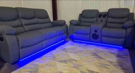 Brand New Byers Market Gel Leather 🧊 Reclining Sofa & LS Sets with Bluetooth, Speakers, LEDs ➕️