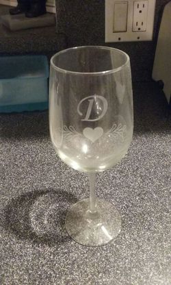 Wine glass with letter D initial