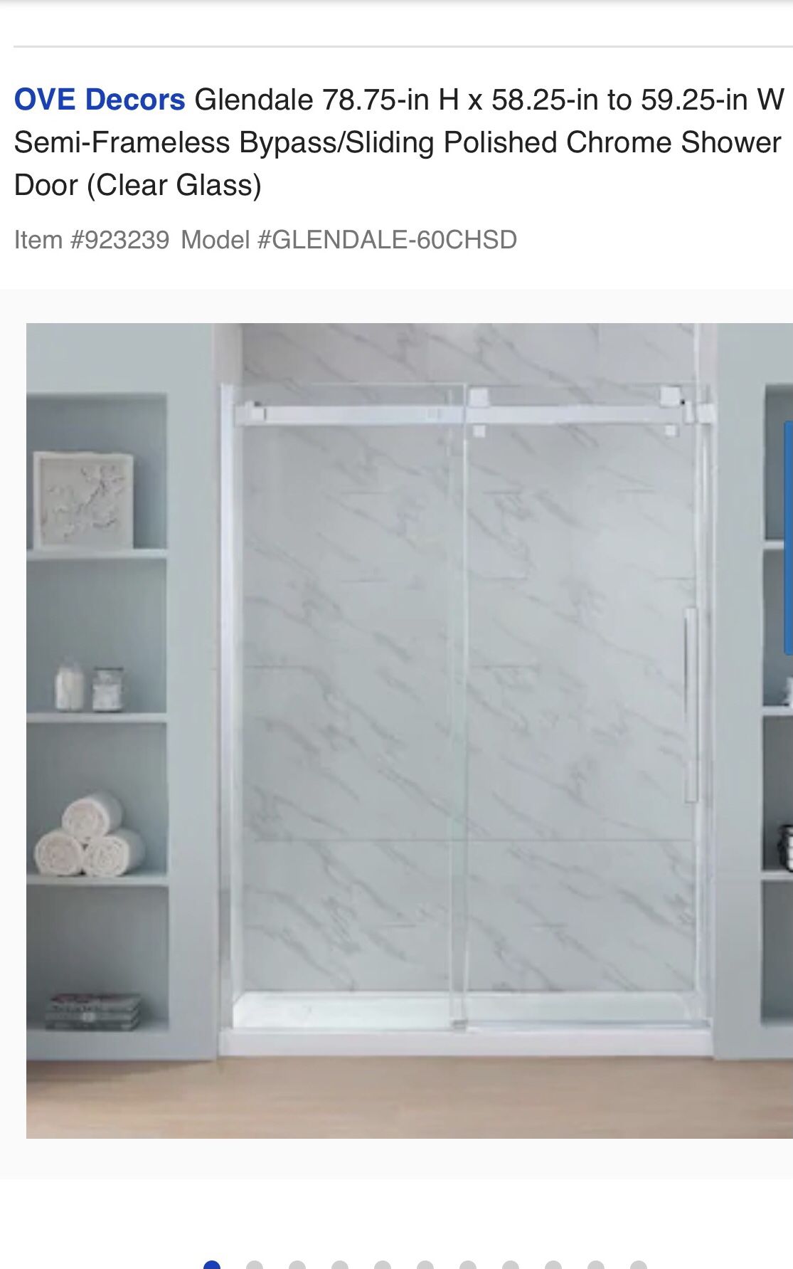 OVE Decors Glendale 78.75-in H x 58.25-in to 59.25-in W Semi-Frameless Bypass/Sliding Polished Chrome Shower Door (Clear Glass)